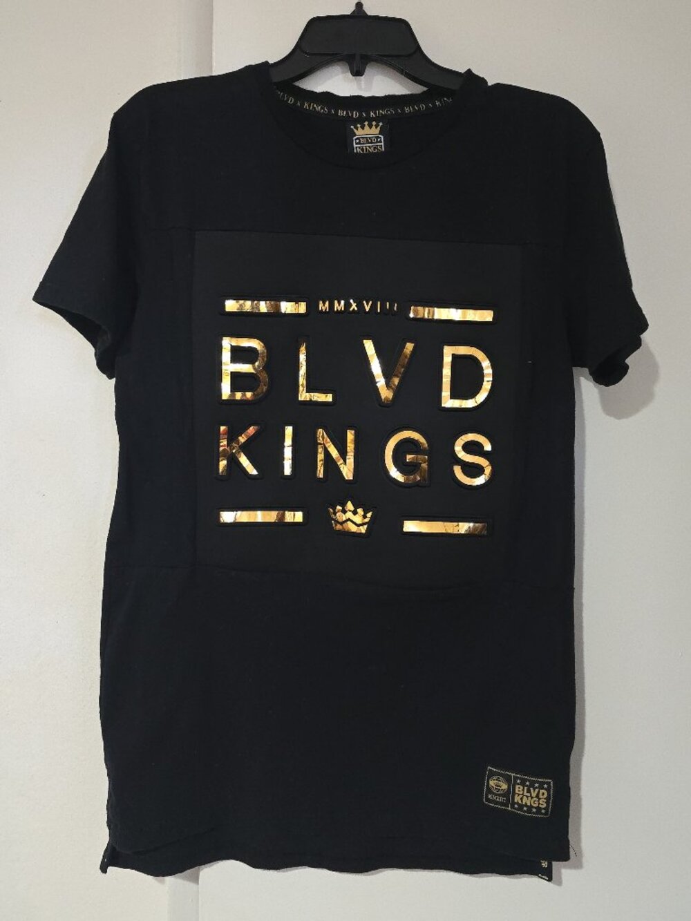 BLVD Kings BK Defense Tee Black Gold Foil Logo Longline T-Shirt Mens M